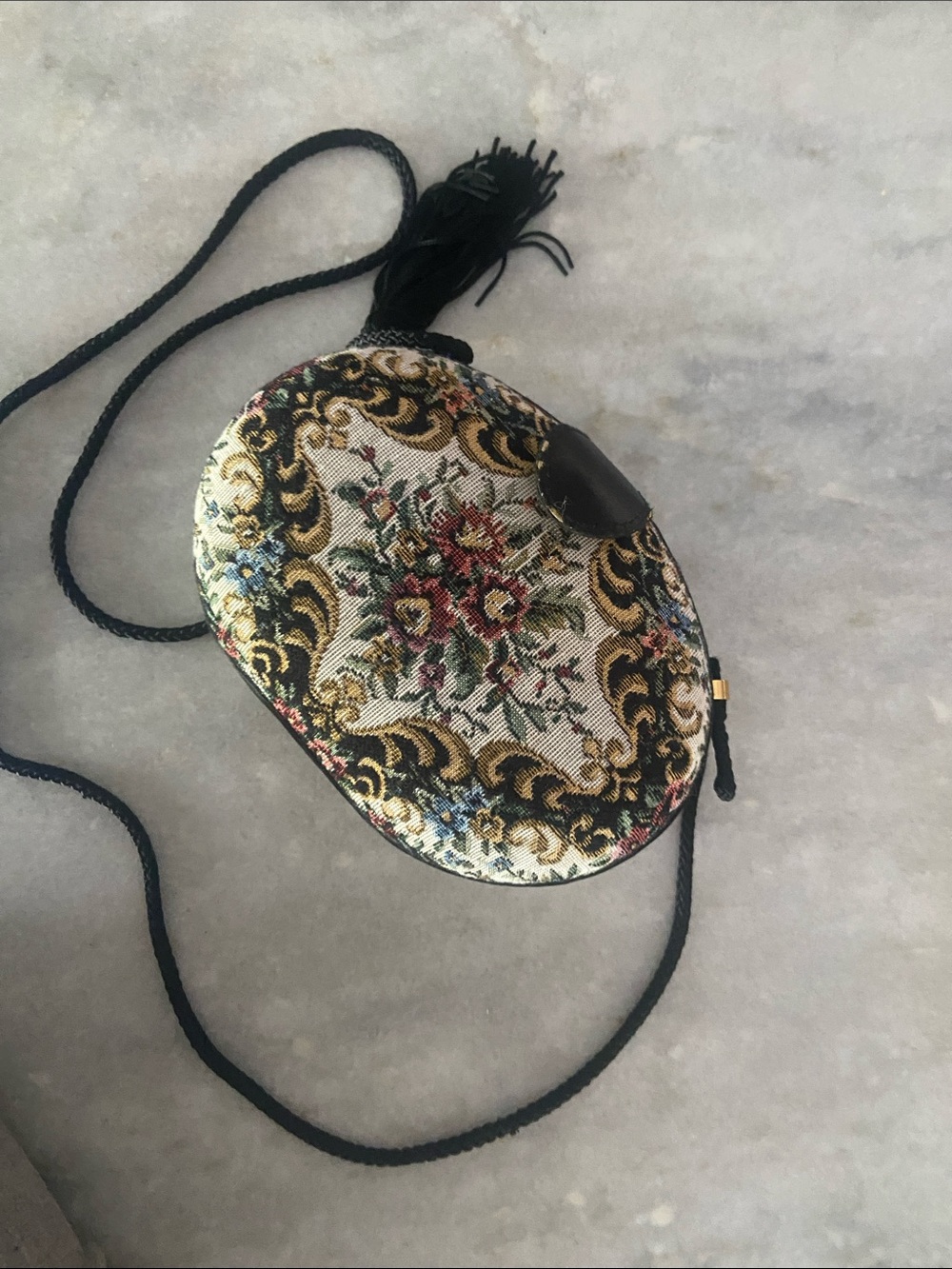 La Regale Multicolor Tapestry Floral Crossbody Bag with Black Accents